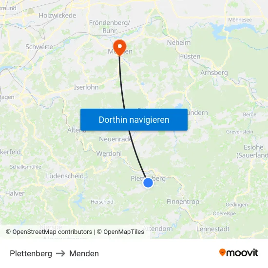 Plettenberg to Menden map
