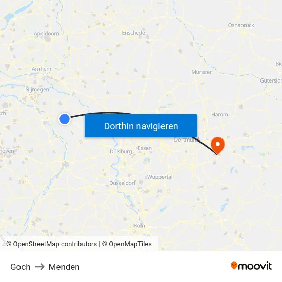 Goch to Menden map