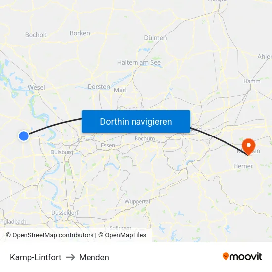 Kamp-Lintfort to Menden map