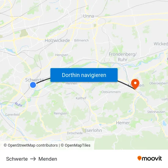 Schwerte to Menden map