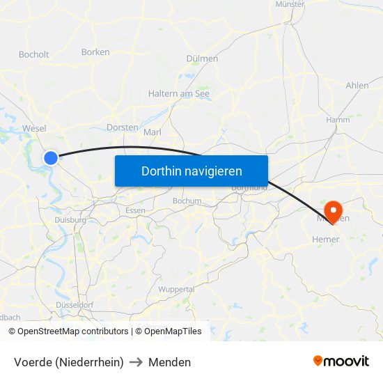 Voerde (Niederrhein) to Menden map