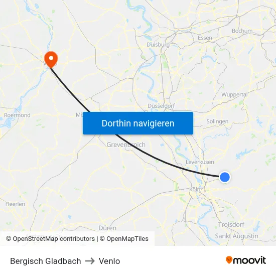 Bergisch Gladbach to Venlo map