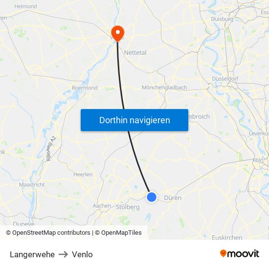 Langerwehe to Venlo map
