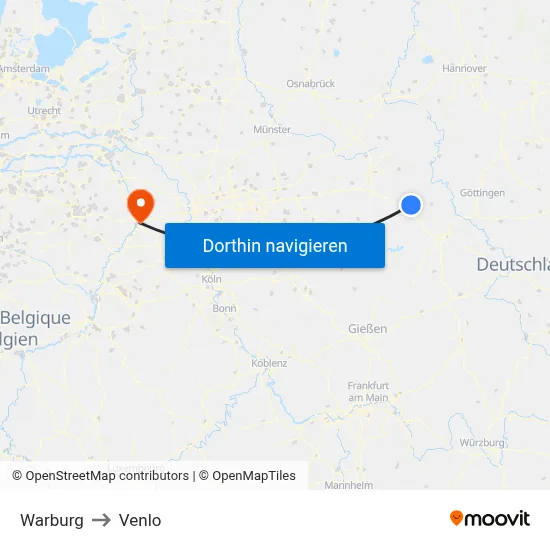 Warburg to Venlo map