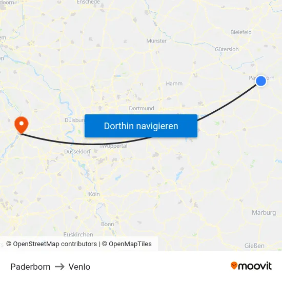Paderborn to Venlo map