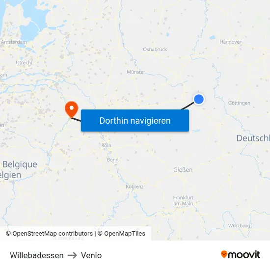 Willebadessen to Venlo map