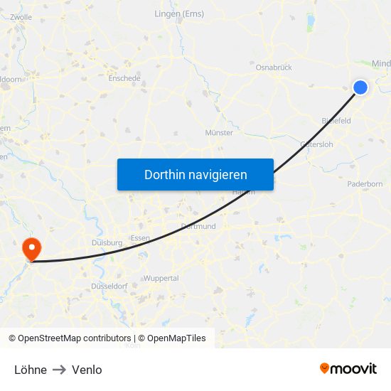 Löhne to Venlo map