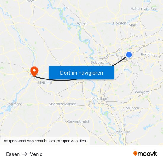 Essen to Venlo map