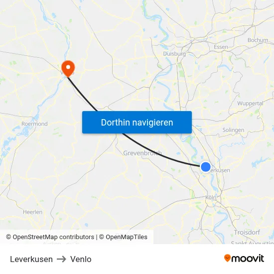 Leverkusen to Venlo map