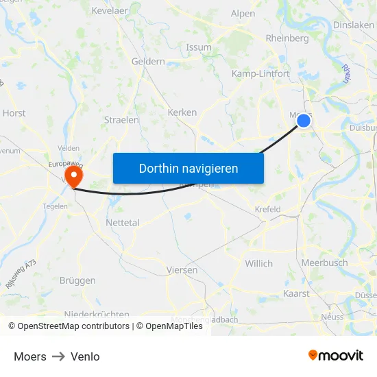 Moers to Venlo map