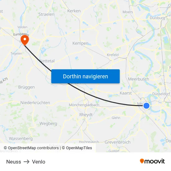 Neuss to Venlo map