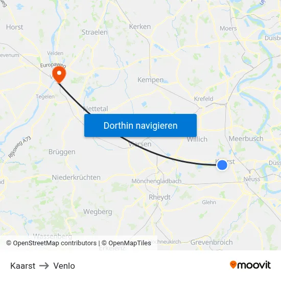 Kaarst to Venlo map