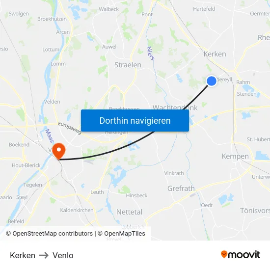 Kerken to Venlo map