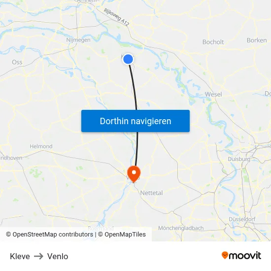 Kleve to Venlo map