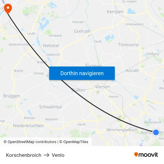 Korschenbroich to Venlo map