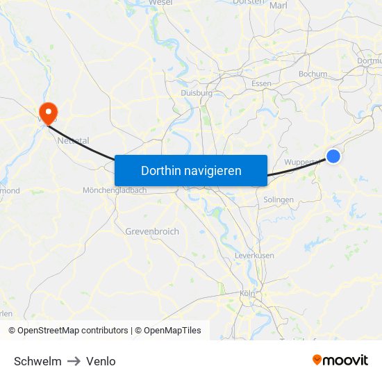 Schwelm to Venlo map