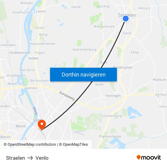 Straelen to Venlo map