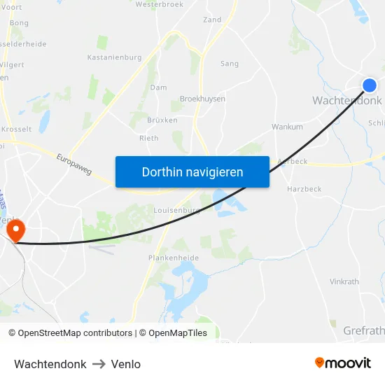 Wachtendonk to Venlo map