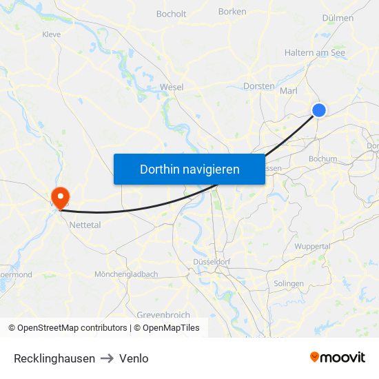 Recklinghausen to Venlo map