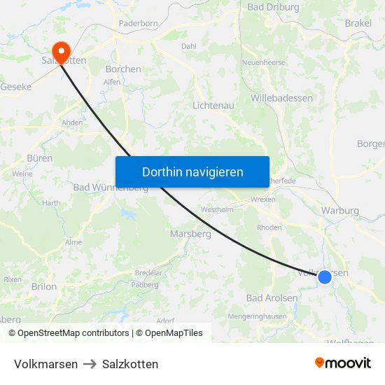 Volkmarsen to Salzkotten map
