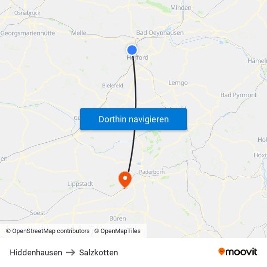 Hiddenhausen to Salzkotten map