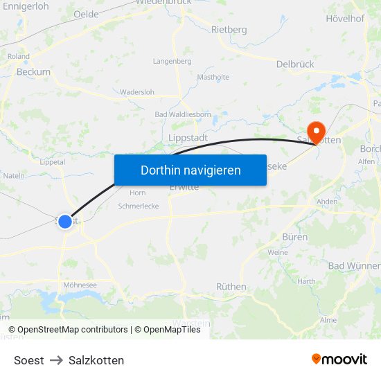 Soest to Salzkotten map