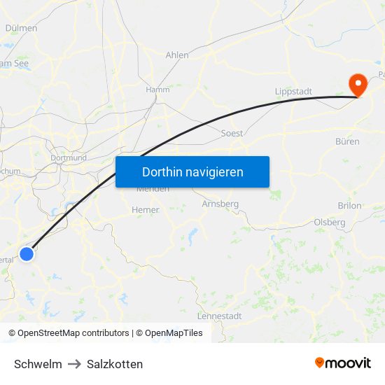 Schwelm to Salzkotten map