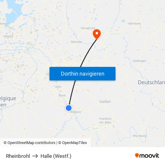 Rheinbrohl to Halle (Westf.) map