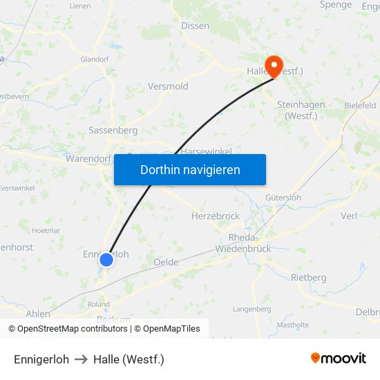 Ennigerloh to Halle (Westf.) map