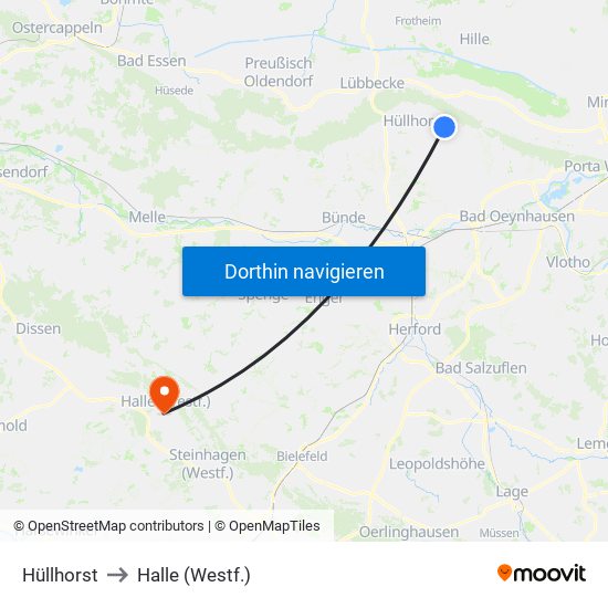 Hüllhorst to Halle (Westf.) map