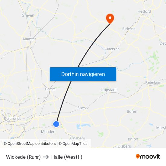 Wickede (Ruhr) to Halle (Westf.) map