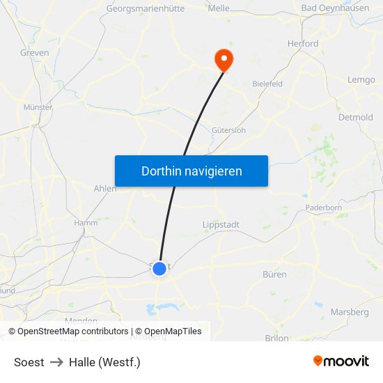 Soest to Halle (Westf.) map