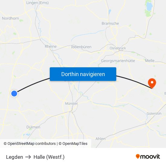 Legden to Halle (Westf.) map