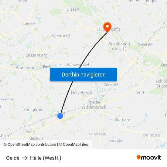 Oelde to Halle (Westf.) map