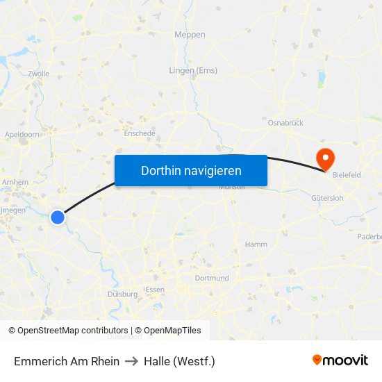 Emmerich Am Rhein to Halle (Westf.) map