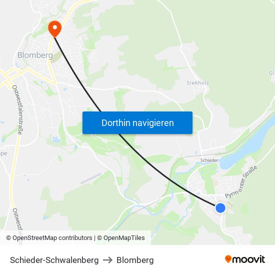 Schieder-Schwalenberg to Blomberg map