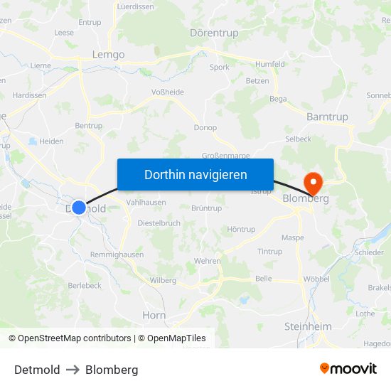 Detmold to Blomberg map