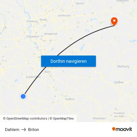 Dahlem to Brilon map