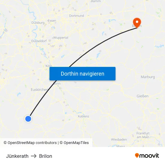 Jünkerath to Brilon map