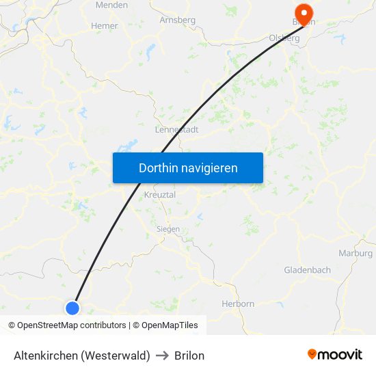 Altenkirchen (Westerwald) to Brilon map