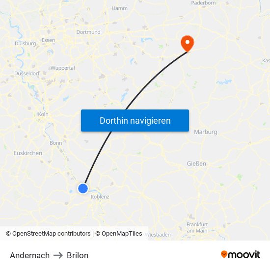 Andernach to Brilon map