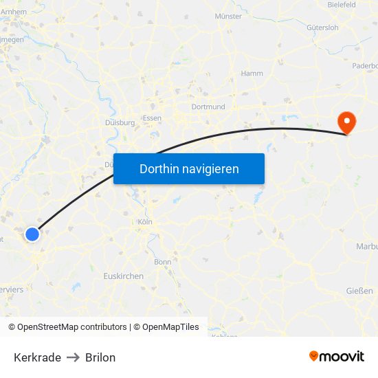 Kerkrade to Brilon map