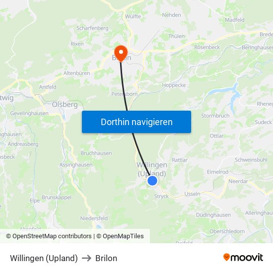 Willingen (Upland) to Brilon map