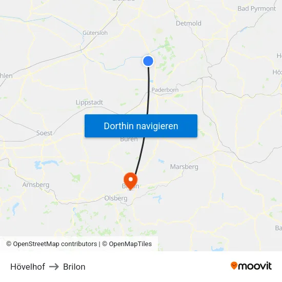 Hövelhof to Brilon map