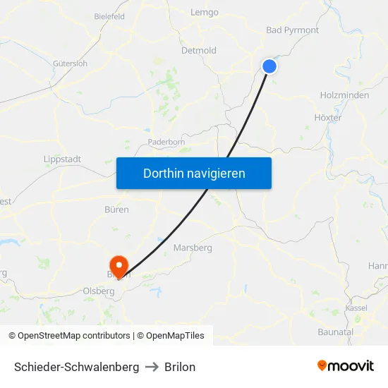 Schieder-Schwalenberg to Brilon map