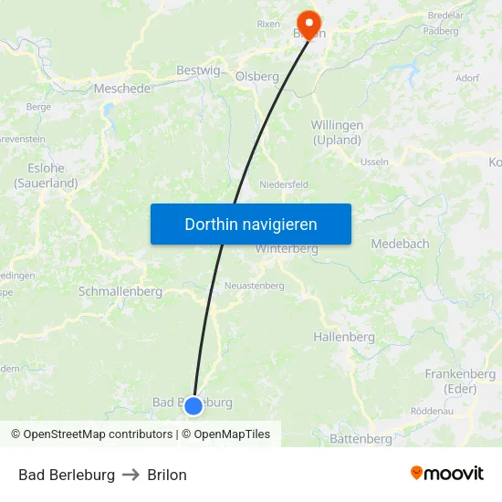 Bad Berleburg to Brilon map