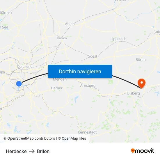 Herdecke to Brilon map