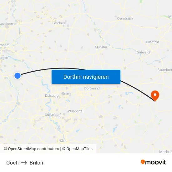 Goch to Brilon map