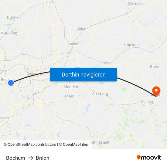 Bochum to Brilon map
