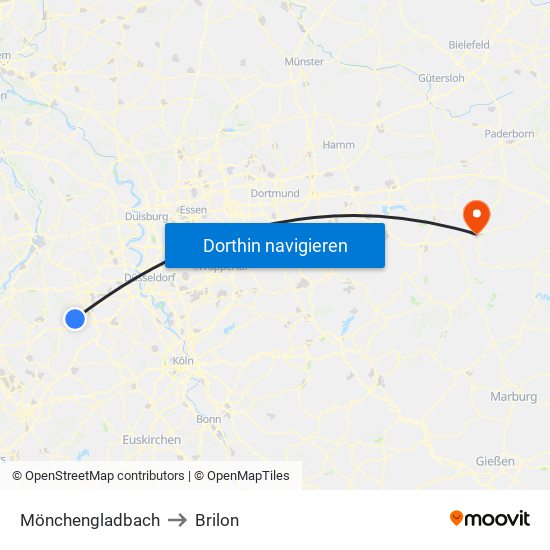 Mönchengladbach to Brilon map